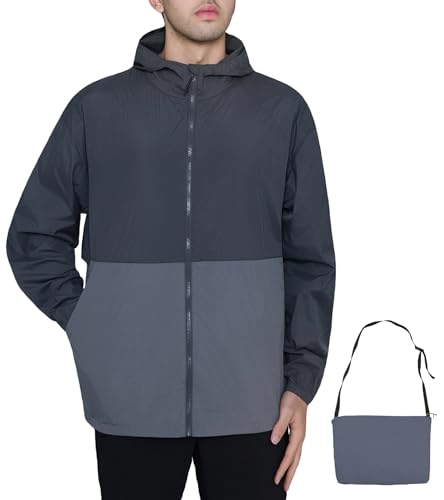 MERIDIANO Men's Rain Jacket with Pockets, Water & Stain Resistant Hooded Windbreaker Coat for Travel, Hiking, Dog Walking & Daily Wear
