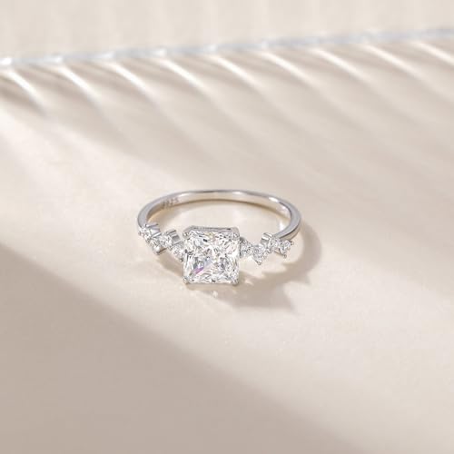 EAMTI 2.5CT Princess Cut 925 Sterling Silver Engagement Rings for Women Cubic Zirconia Wedding Bands Promise Rings for Her Size 4-103