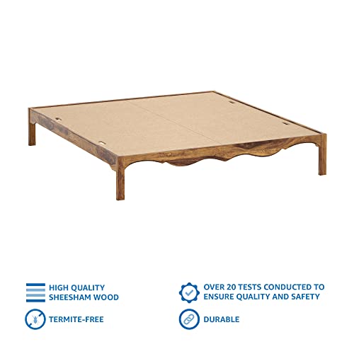 Image of Solid Sheesham Wood Mehraab King Size Bed Without Storage | Palang Cots Wooden Double Beds for Bedroom, Living Room, Hotel and Home (Natural Finish)