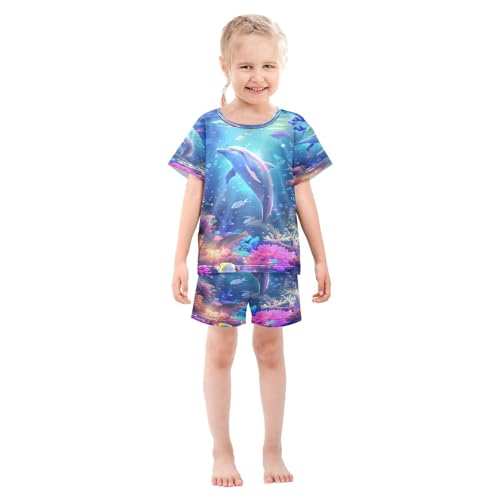 senya Short Sleeve Pajamas Sets Summer Cotton Sleepwear Dolphin Colorful Coral3