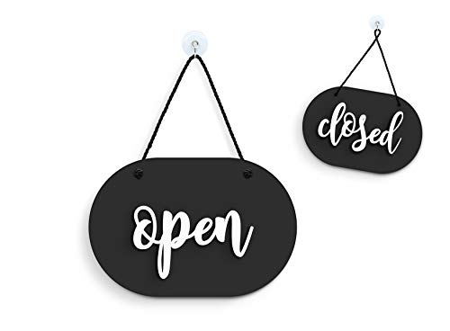 3DP Signs - Ovale Shabby Chic Nero - Cartello Open/Closed a Rilievo [OC40] Insegna per Porta vetrina Ingresso di Bar, Pub, Ristorante o Negozio