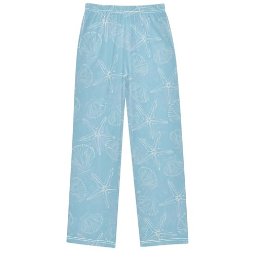 Boy's Pants White Scallop Shell Blue Jogger Pants Elastic Waist Long Bottoms Trousers with Pockets 6-14 Years - Main Image