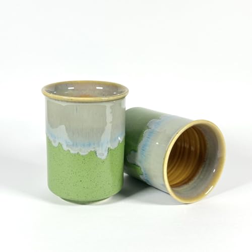 Image of SNS Ceramic Tumbler Set of 2 | Handmade Studio Pottery Drinkware for Water, Juice, Lassi, Cold Coffee & Milk | Premium Hot & Cold Beverage Glass for Home & Gifting (Moss & Mist Tumbler)