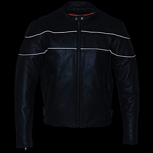Milwaukee Leather LKM1785-BLK-LG Sh1785 Men'S Black Leather Scooter Style Motorcycle Jacket W/Side Stretch And Reflective Piping thumb #3