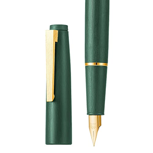 Jinhao 80 Pióro wieczne, zielone, szczotkowane, cienka stalówka z konwerterem i małym etui (złoty klips)