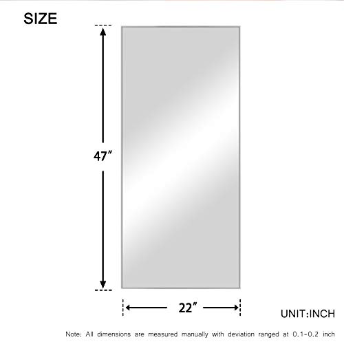 Image of NeuType 47 inchx22 inch Full Length Mirror Aluminum Alloy Frame Wall-Mounted Mirror for Living Room, Bedroom, Entry, Hanging or Leaning Against Wall, Full Length Mirror for Wall, Silver (No Stand)