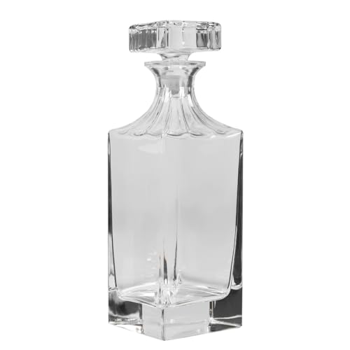 Large Clear Glass 900ml Square Decanter Carafe Jug Whisky Gift with Flat Top Stopper Wedding Anniversary Glassware Gift (DH80)
