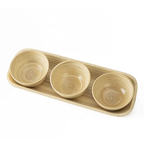 Kiwi Homie, Dia 3.54" X H 1.77" 3 Pcs Original Mini Bamboo Bowls With Serving Tray Platter For Serving Smoothies, 3 Pinch Bowls, Condiment Bowls Set 3 For Party, Kitchen Serving #TOP9