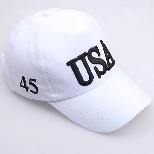 Baseball Cap, Unisex Outdoor President 2020 Campaign Baseball Cap USA 45 American Flag 3D Embroidered Adjustable for Snapback Trucker White, White, One Size3