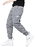 HOTake Men's Casual Cargo Pants Elastic Waist Drawstring Tapered Pants for Men Joggers Hiking Pants with Multi Pockets Small