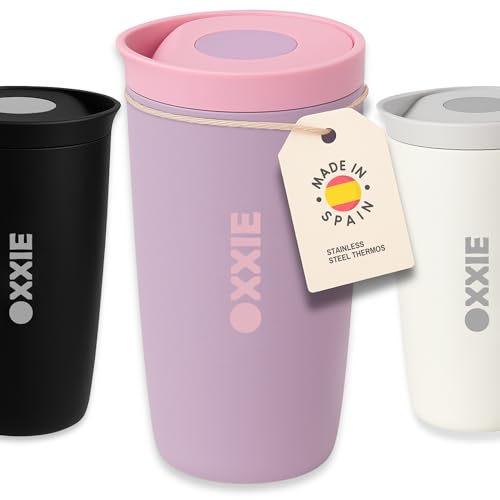OXXIE Vaso Termo Cafe Para Llevar Pequeño 350ml, Vaso Termico, Aislamiento de Doble Pared, Taza de Cafe de Acero Inoxidable, Taza Termica con Tapa Hermetica, Reutilizable y Antigoteo (Purpura)