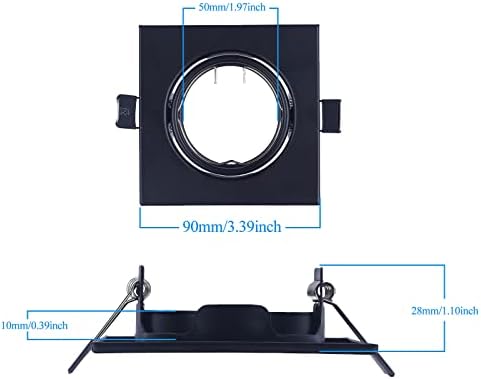 20x Modern GU10 Downlights for Ceiling, Square Matt Black Metal Frame for Recessed Ceiling Lights, Tilt Swivel Spotlight - External Dimensions: 90mm, Cut-Out Hole Size:68-80 mm