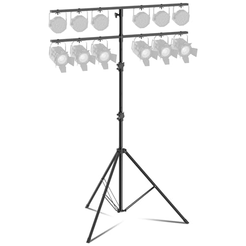 Bloazzup DJ Lights Stand with 2 T Bar Heavy Duty DJ Stand for 8 Lights Portable Par Can Stage Light Stand Adjustable Height 81-144 Inch