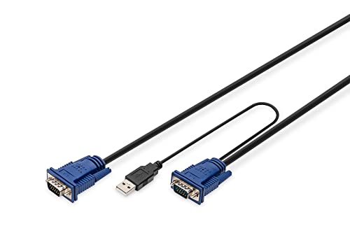DIGITUS Cable KVM - 2x VGA, 1x USB 2.0 - 3 m - para consolas KVM