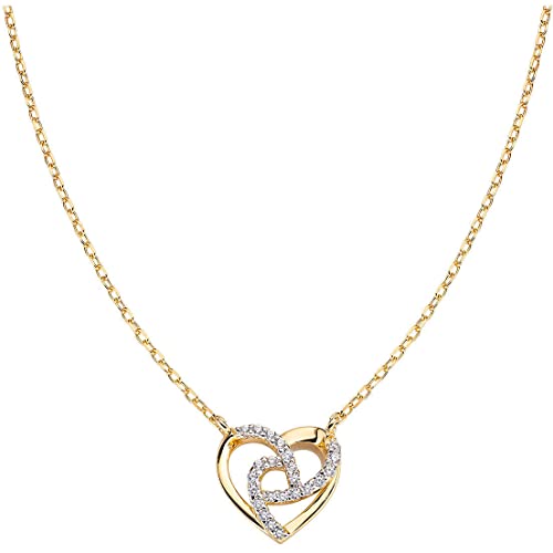 Amen Collana Cuore In Argento Dorato Con Zirconi