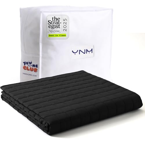 Image of YnM 17lbs Weighted Blanket for Adults, Cotton Heavy Bed Throw Blanket with Cooling Glass Beads for All Season Use, Ideal for One Person of 160lbs (60x80 Inches, Queen Bed, Black)