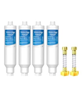 Waterdrop RV Water Filter, NSF Certified, Reduces Chlorine, Bad Taste, Odor, 4 Pack with 2 Flexible Hose Protector