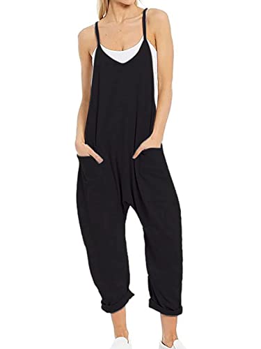 Jenkoon Women's Casual Sleeveless Jumpsuits Adjustable Spaghetti Straps Fashion Overalls With Pockets Loose Romper(Black,M) #TOP17