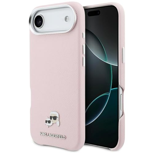 CG MOBILE Karl Lagerfeld Karl & Choupette Boulon de tĂŞte saffiano compatible avec coque MagSafe pour iPhone Air (rose)