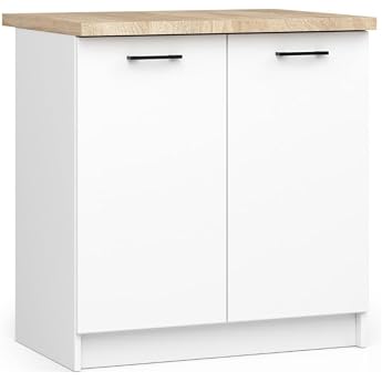 BDW - Kitchen Cabinet - Kitchen Cabinet with Doors and Worktop - Cupboard 80 cm Wide x 85 cm High - Single Kitchen Cabinets Kitchen Furniture Individual Parts White