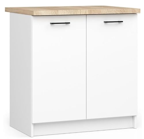 BDW - Armoire de Cuisine Avec Portes et Plan de Travail - 80 cm de Large, 85 cm de Haut - Meuble Individuel (Blanc)