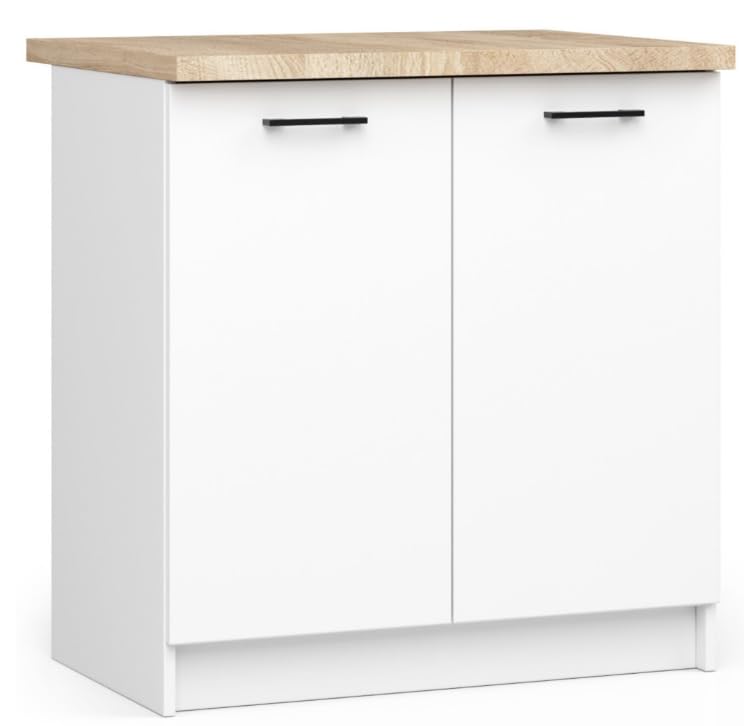 BDW - Küchenschrank - Schrank Küche mit Türen und Arbeitsplatte - Schrank 80 cm breit, 85 cm hoch - Küchenschränke Einzeln, Küchenmöbel Einzelteile (Weiss)