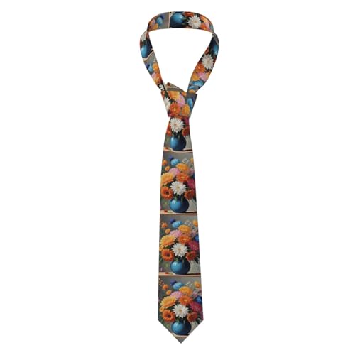 Corbata WHJSSF para hombre, diseño de flores al óleo sobre lienzo, 57 x 3.1 pulgadas, corbata de poliéster de fácil cuidado para trajes, bodas, fiestas y regalos