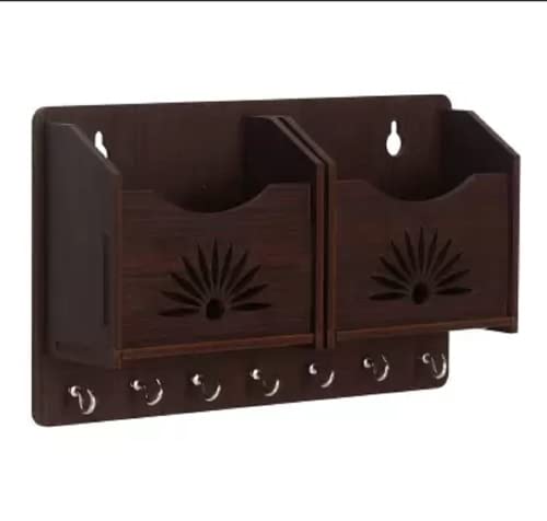 Image of Capio Art Wooden Wall Mounted Key Holder with 7 Hooks & Sunrise Design