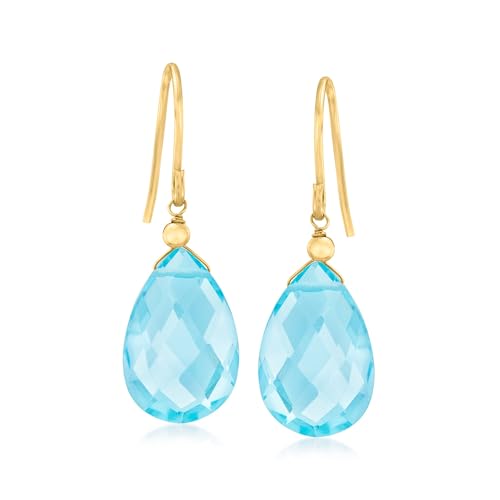 Ross-Simons 13.00 ct. t.w. Sky Blue Topaz Drop Earrings in 10kt Yellow Gold