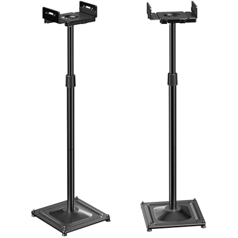 PERLESMITH Universal Speaker Stands for Surround Sound, Holds up to 11LBS, Floor Speaker Stand Height Adjustable Extend 33.3” to 45.1” for Satellite Speakers & Bookshelf Speakers -1 Pair PSSS2 Black Cover