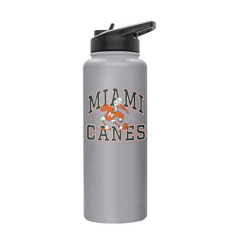 Image of Logo Brands NCAA Miami Hurricanes Athletic 34 oz Stainless Steel Quencher Bottle - Double-Wall Insulated, No-Spill Lid, Easy Carry Handle - Keeps Drinks Cold For Hours