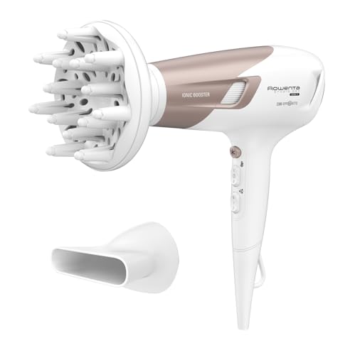 Rowenta Studio Dry Glow sušilo za kosu, 2100 watta, sušilo za kosu s difuzorom za kovrče, 3 postavke temperature i 2 brzine, ionska funkcija, gumb za hladni zrak, bijelo/ružičasto zlato, CV5830