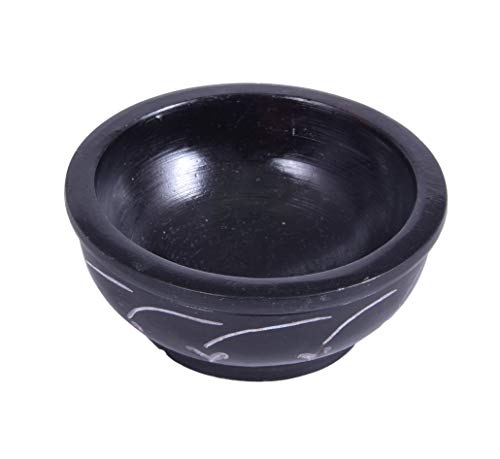 Elite Decorio Floral Bowl Incense Burner Smudge Smudging Soapstone Pot Sage Offering Stone Charcoal Dia. 2.1 Inch, 1.1 Inch Black #TOP1