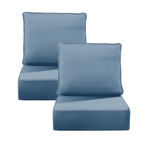 Image of 6 inch Thick Outdoor Chair Cushions, 24 inch x24 inch Patio Furniture Cushions | Set of 2 with Water Resistant & Removable Cover, UV Resistant, 30D High Density Sponge Patio Cushion, Baby Blue