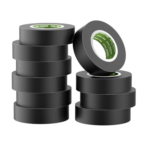 Image of Electrical Tape 3 /4 in x 66ft Black10-Pack Industrial Grade Vinyl Tape | 0.75 in x 66 FT High Temp Electric Tape Under 600V for All Weather - UV Protection - Flame Retardant
