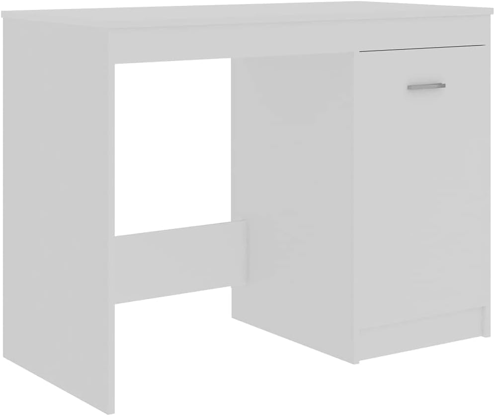 vidaXL Engineered Wood Desk in Scandinavian Style, White - Compact Size, with Integrated Storage Cabinet, Suitable for Office or Study Room.
