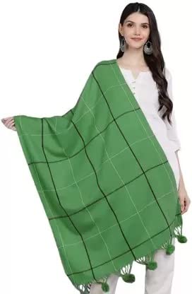 Women's Checkered Fine Wool Blend Woolen Shawl with Paiseley Weave (Pack of 1) (Special for Winter) (Green)-image-46