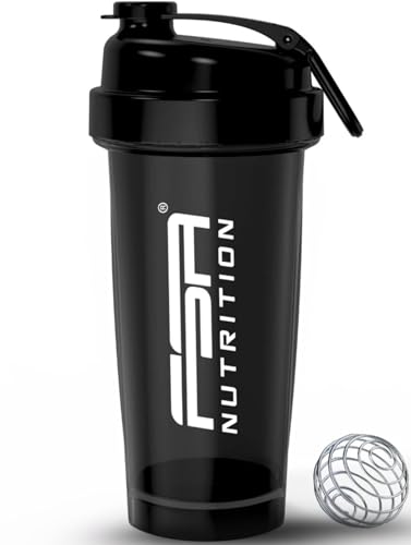 FSA Nutrition Shaker Proteinshake - 700 ml - BPA frei - auslaufsicher - Premium Qualität - mit Skala - Eiweiß Shaker - mit Kugel für klumpenfreie Shakes - Schwarz
