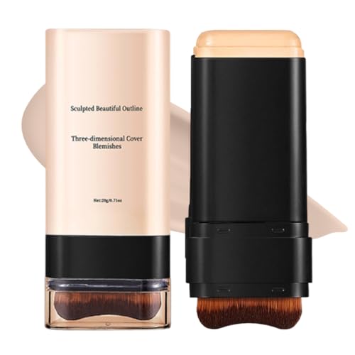 SUJEBKC 1 Pieza Base de Maquillaje en Barra Hidratante y Ligera 2 en 1, Foundation Stick with Built-In Brush, Acabado Mate, Cubrir Manchas, Larga duración, Para Todo Tipo de Piel (A)
