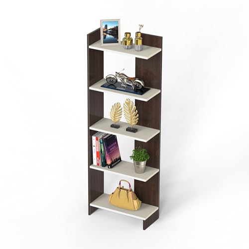 Image of BLUEWUD Lagoon Engineering Wood Multipurpose Floor Corner Stand Bookshelf with Home Decor Display Shelves Wall Book Storage Rack Organizer Cabinet Living Room Bedroom Office Home (Wenge & White)