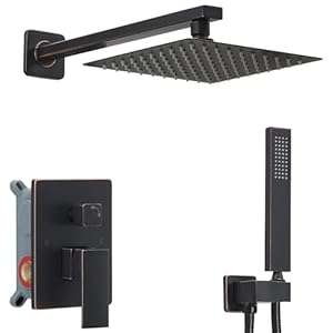 Oil Rubbed Bronze Shower System Bathroom Luxury Rain Mixer Shower Combo Set Wall Mounted Rainfall Shower Head System Shower Faucet Rough in Valve Body and Trim Included