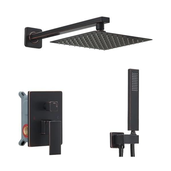 Oil rubbed bronze shower system bathroom luxury rain mixer shower combo set wall mounted rainfall shower head system shower faucet rough in valve body and trim included  urban country home decor