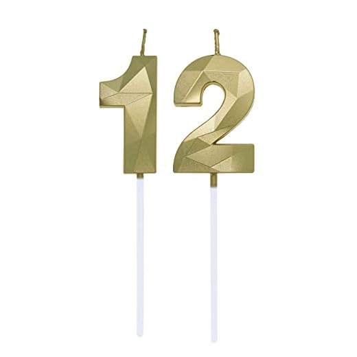 Velas de Cumpleaños Número 1 y 2, Vela para 12 Años Cumpleaños, Decoracion Tartas Cumpleaños Toppers de Pastel Decorativo, para Fiesta de Cumpleaños y Celebración del 21 Aniversario de Bodas, Oro