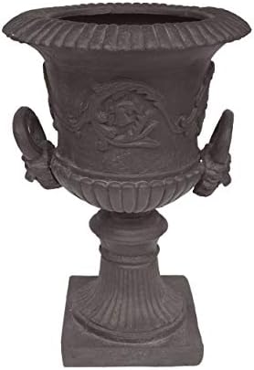 Great Deal Furniture Garden Urn Planter, Roman, Botanical, Antique Gray Lightweight Concrete
