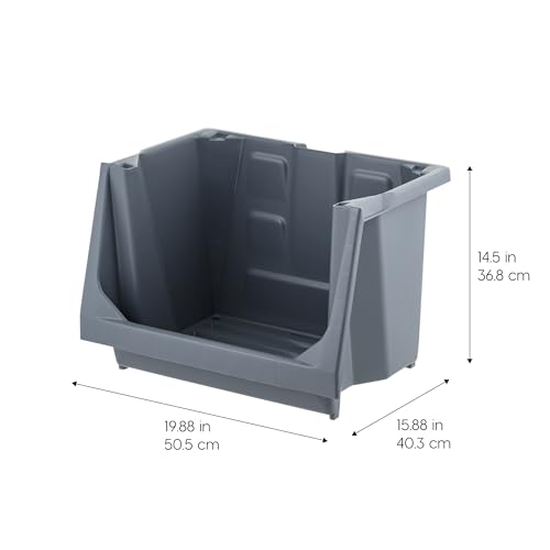 IRIS USA Open Front Storage Bins, Large - 3 Pack, Heavy Duty Garage Storage, Stackable Storage Bins, Tools Hose Household Product Sporting Goods, Wide Open Front, Interlocked Secure Stacking, Gray
