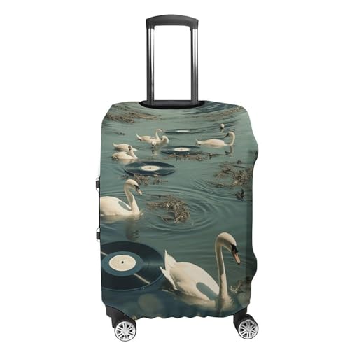 Travel Luggage Cover Elastic Washable Suitcase Cover Fashion Scratch-Resistant Baggage Covers Swan And Record Suitcase Protector Fit 18-32 Inch Luggage4
