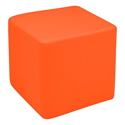 Image of Sprogs 18 inch H Structured Cube Stool -Flexible Modular Collaborative Soft Seating for Office, Home, Lounge and School Classrooms with Durable Frame & Set of 2 inch Casters Add-on -Orange