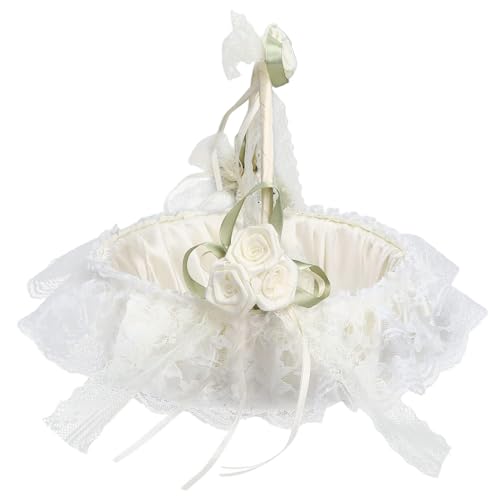 Cestas De Niña De Flores De Boda, Cesta De Niña De Flores Blancas Cestas De Niña De Flores Para Bodas Cestas De Boda Para Niñas De Flores Borde De Encaje Cesta De Flores Romántica Para Accesorios De F