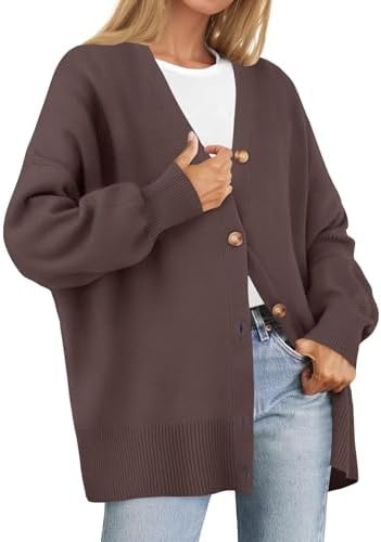 ZESICA Women's 2025 Fall Casual Long Sleeve Cardigan V Neck Button Down Open Front Knit Loose Oversized Sweater Coat