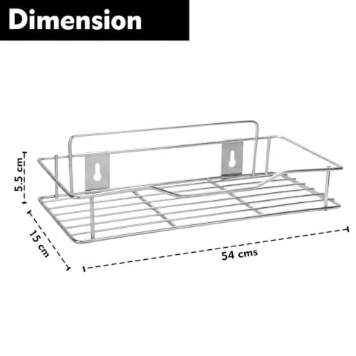 Image of TechSrmaji Stainless Steel Wall Mount Shelf for Kitchen and Bathroom, Heavy Duty Storage Rack, Rustproof, 54x15x5.5 cm, Pack of 2